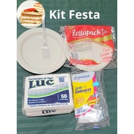 Kit Festa Descartável de Prato 15 cm + Garfo Bolo de Sobremesa + Guardanapo 300 450 600 unidades