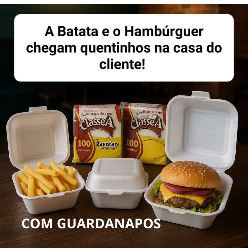 Kit Embalagem Hamburguer Batata Frita Hamburgueira Lanches Isopor Descartável H01 Guardanapos