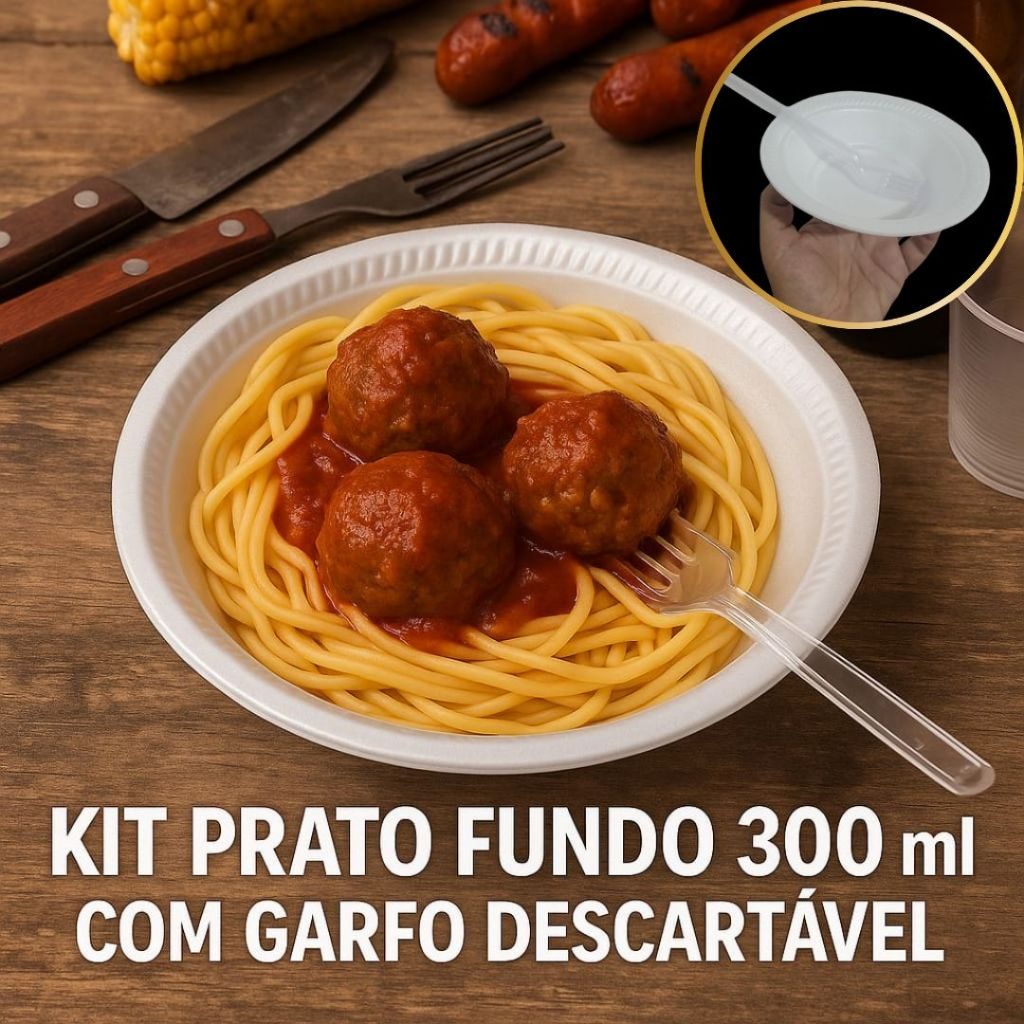 Kit 50 Pratos Térmicos De Isopor Fundo + Garfo De Refeição Descartável Churrasco Macarronada