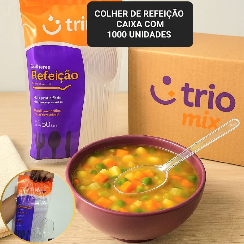 Kit Colher de Refeição 1000 Unidades Resistente Descartável Para Sopa Caldo Sorvete Açaí 16 cm
