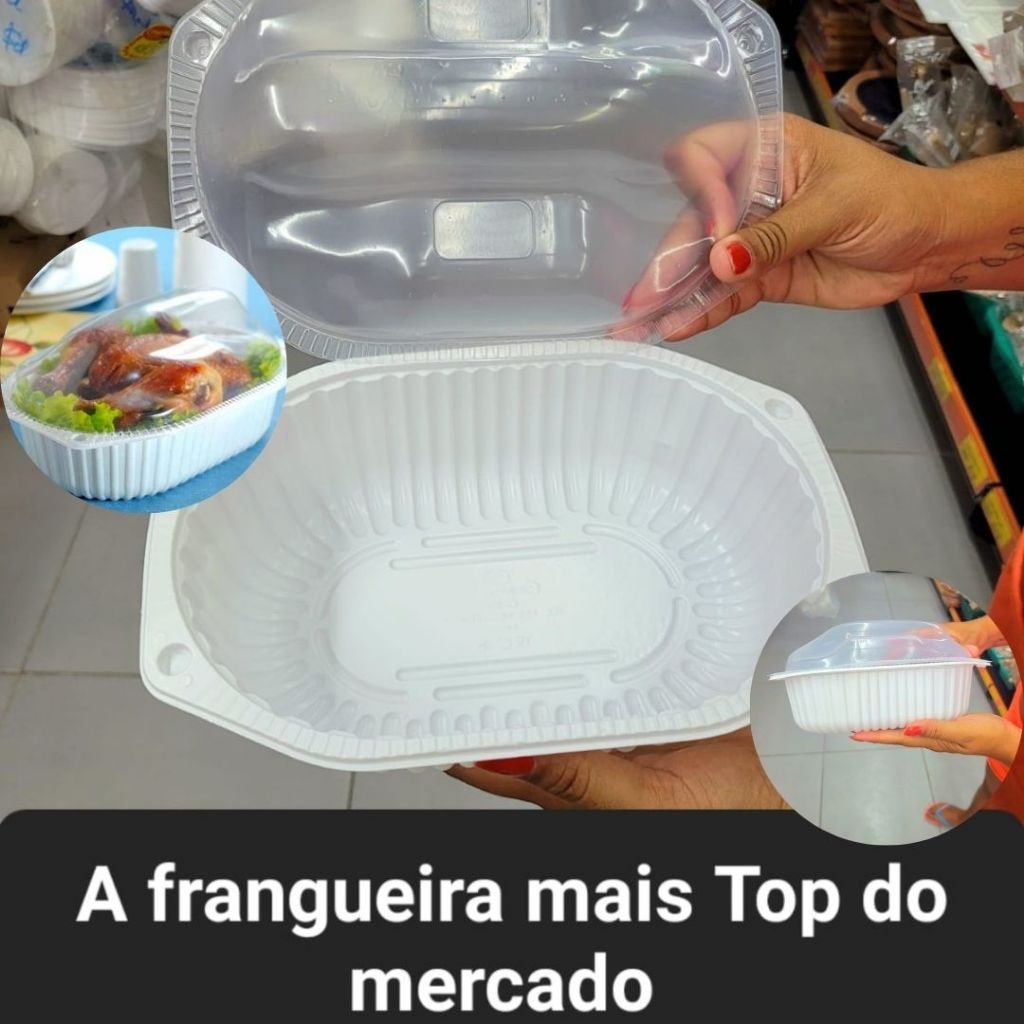 Embalagem Frangueira Para Frango Assado Térmica Galvanotek Branca Com Tampa 10 20 30 Unidades