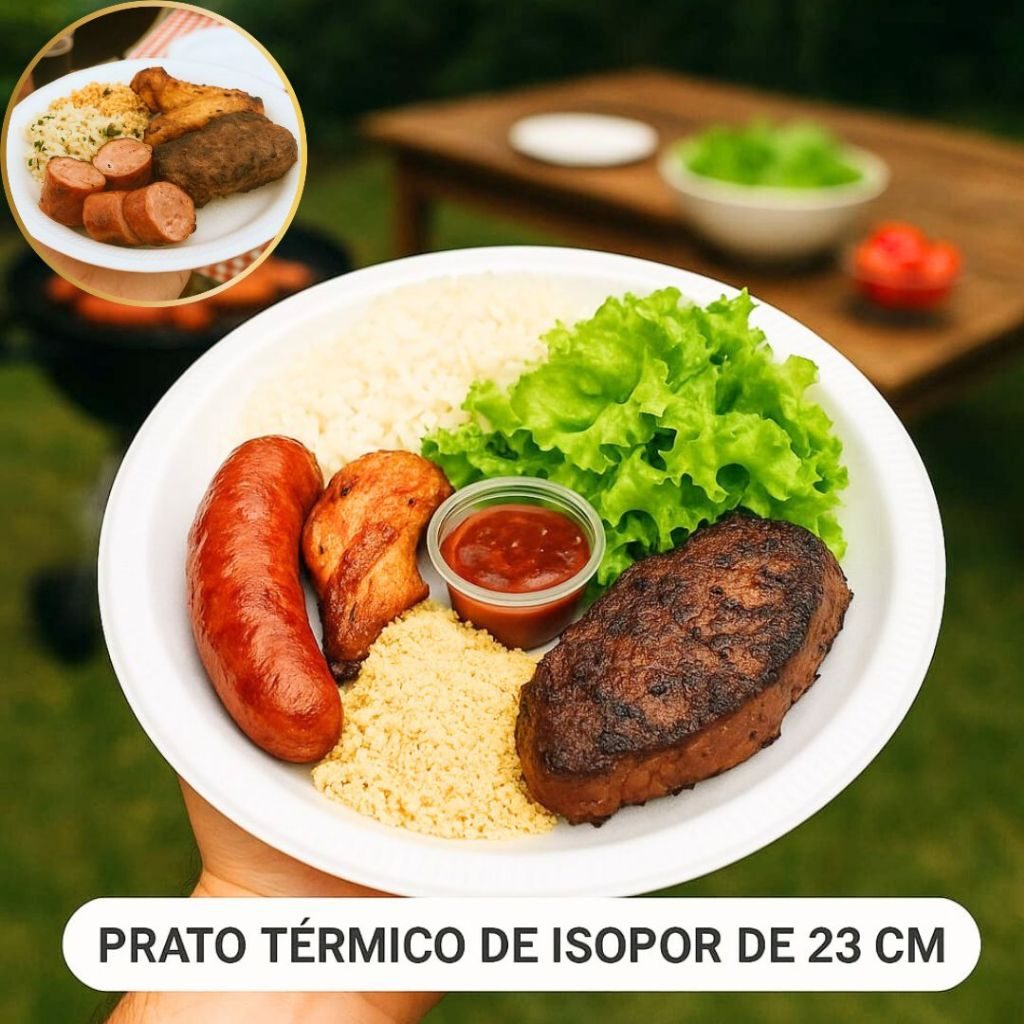 Prato Refeição De Isopor Térmico Raso Churrasco Festa Aniversário 100 200 unidades