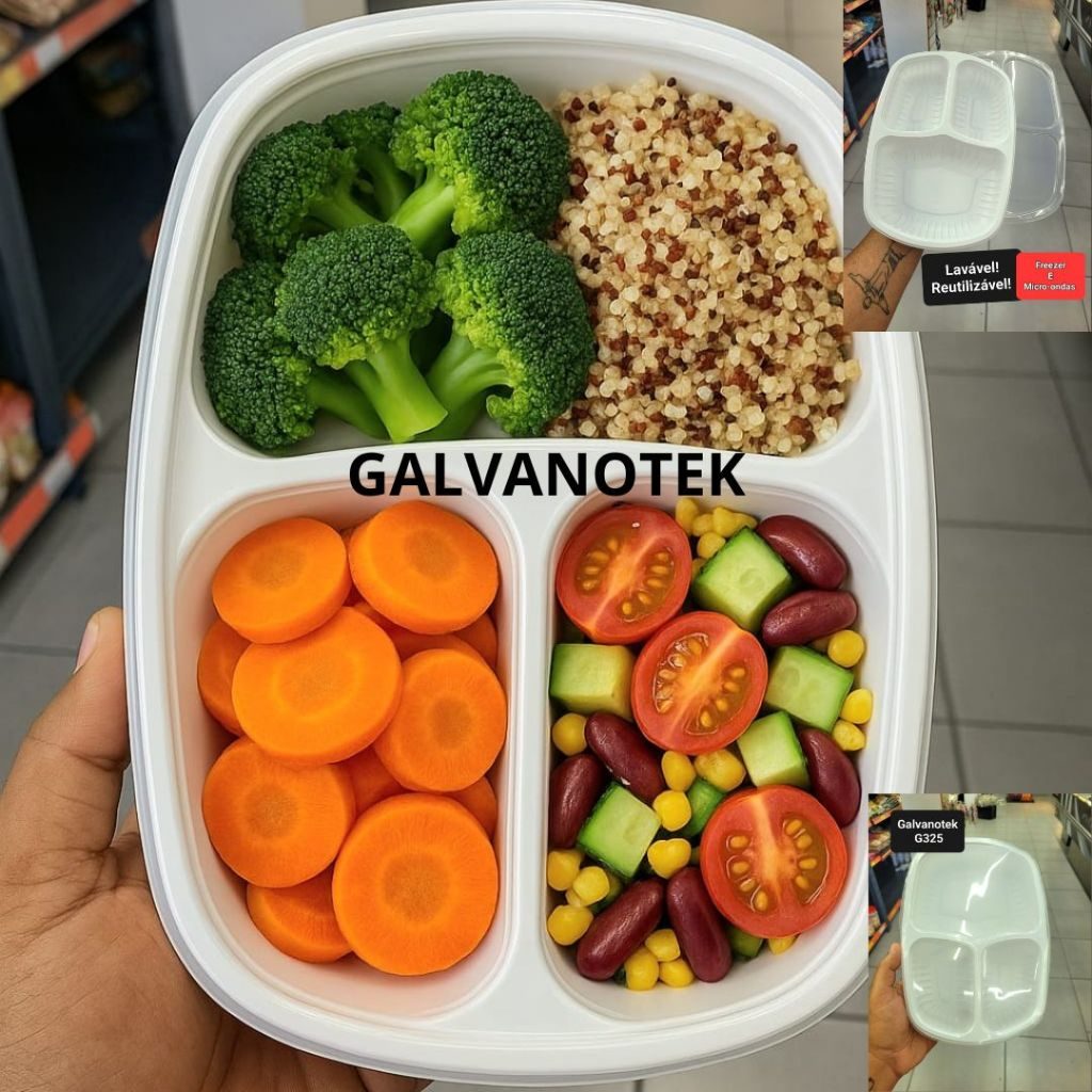 Marmita Fitness Pote 1150ML Freezer e Microondas Lavável Descartável Com Tampa Galvanotek 10 Uni