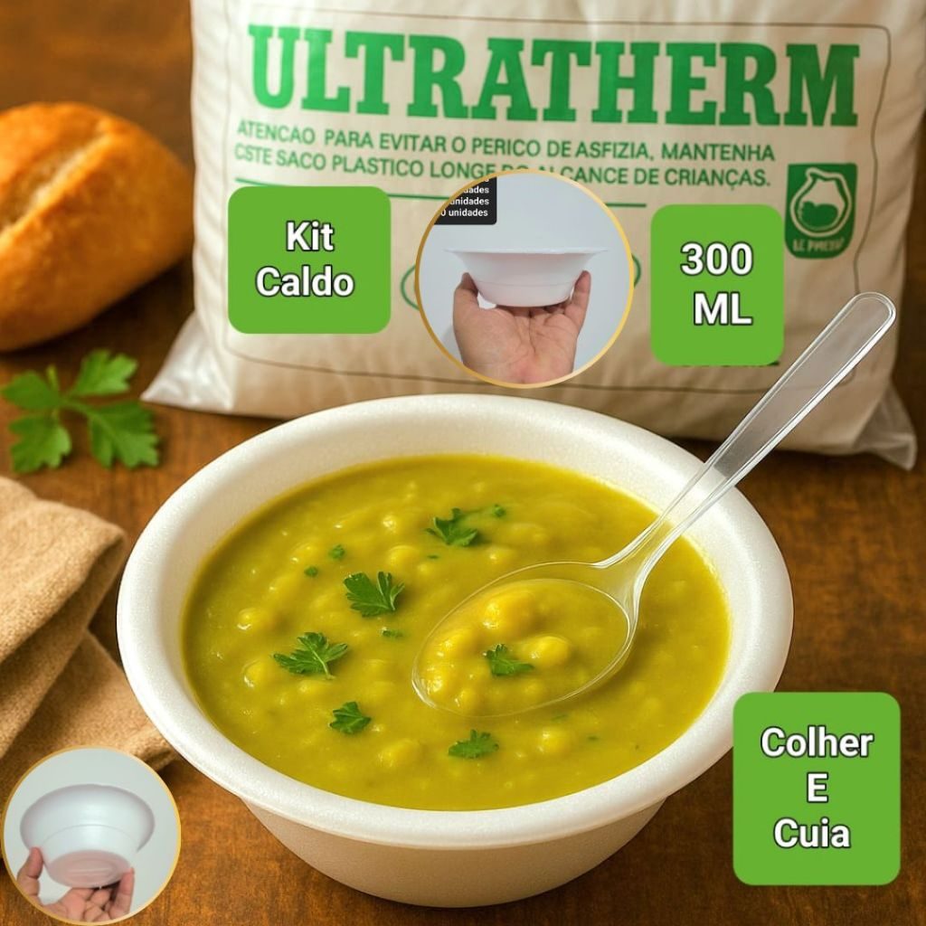 Kit Para Caldo 300ml Pote Descartável Cuia Térmica Pote de Isopor + Colher Resistente 100 Unidades