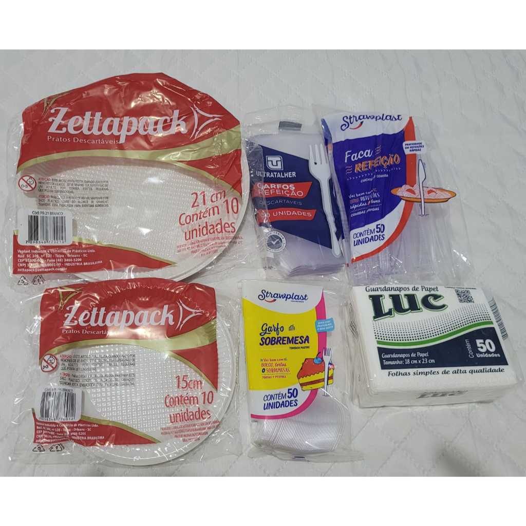 Kit Festa - Prato Faca Garfo de Refeição + Prato Garfo de Sobremesa e Guardanapos Para 100 Pessoas