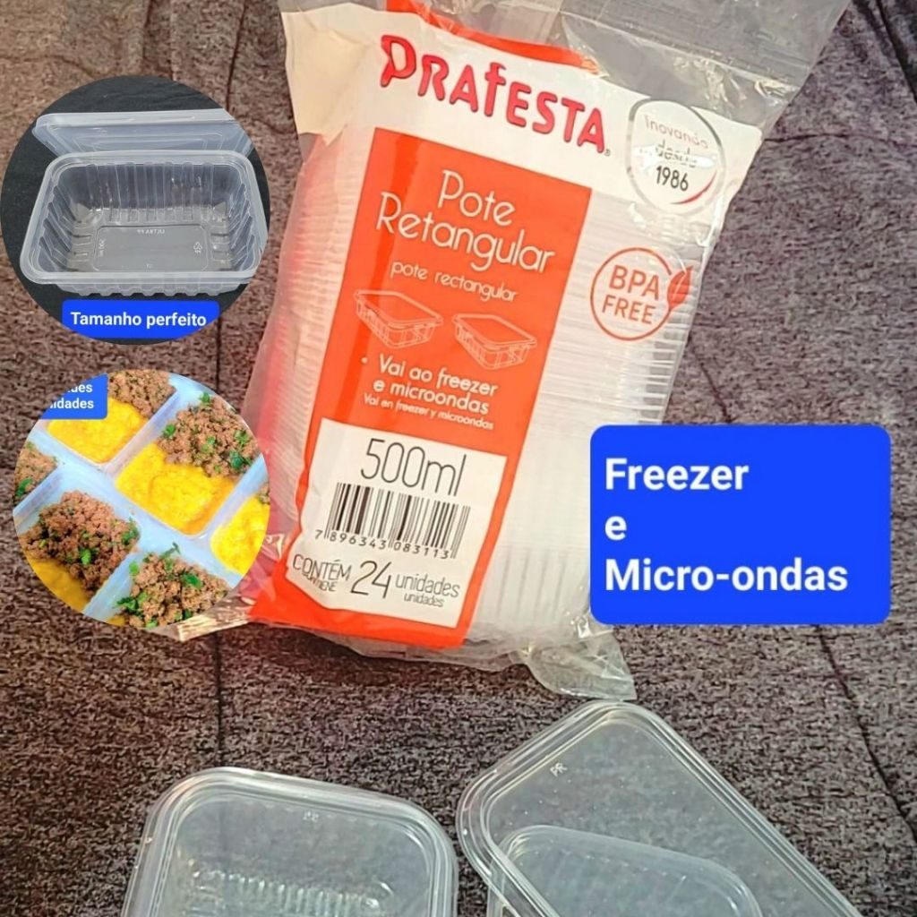 Kit Marmita Pote Descartável 500ml Retangular Freezer Microondas 24-48-72 Unidades Fitness Fit