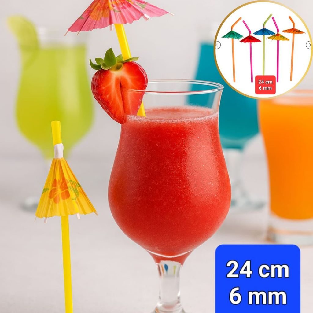 Kit Canudo Guarda-chuva Para Drink Descartável Flexível 6mm Misto 20 Unidades Bebidas Suco