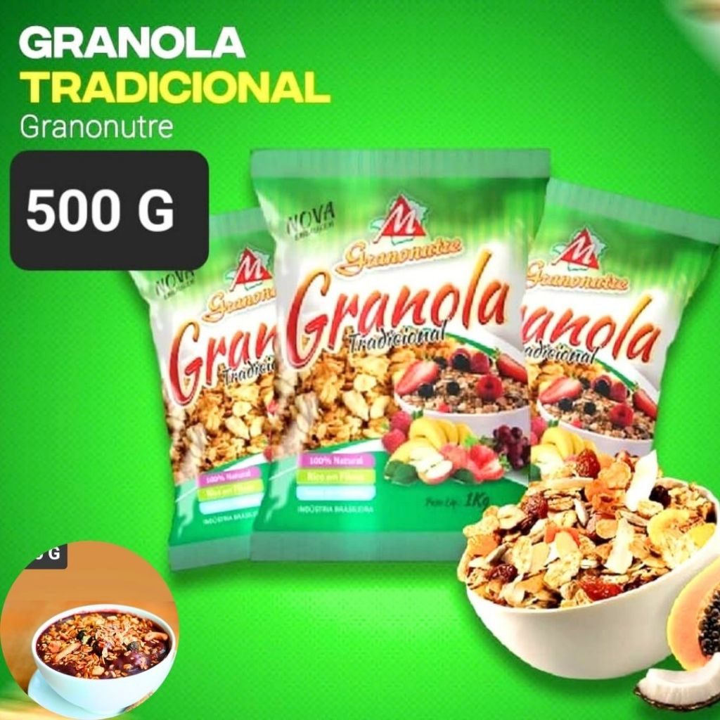 Granola Tradicional GranoNutre 500G Para Açaí Cereais Rica em Fibras Proteínas Fonte de Energia