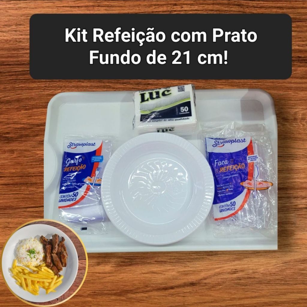 Kit Festa Churrasco Prato de 21cm Fundo Descartável Talheres Resistentes Guardanapos 50 Un
