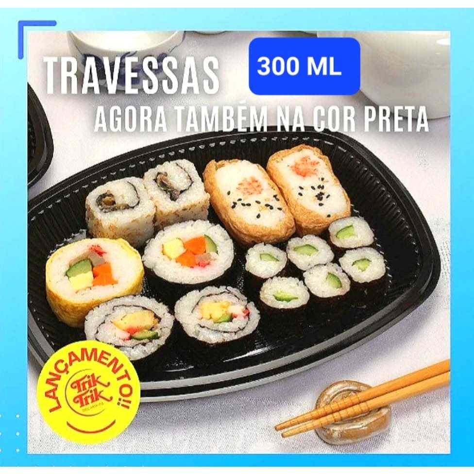Kit Cumbuca Oval Pote Travessa 300 ml Descartável Para Festas Alimentos Sushi Japonês